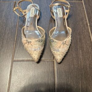Badgley Mischka Cream Embellished Sandals Size 8